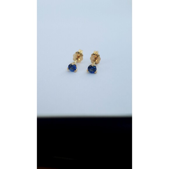Blue Sapphire 3-prong 14K Solid Gold Stud Earrings 0.30 CTW - Picture 4 of 7